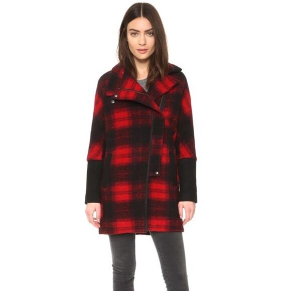 Madewell City Grid Coat Jacket Plaid Wool Oversized Fall Winter Red Black Size 4 - Picture 2 of 14